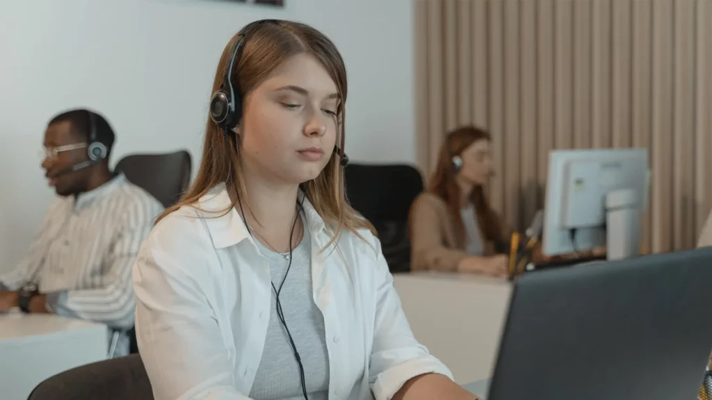 woman using headset on call
