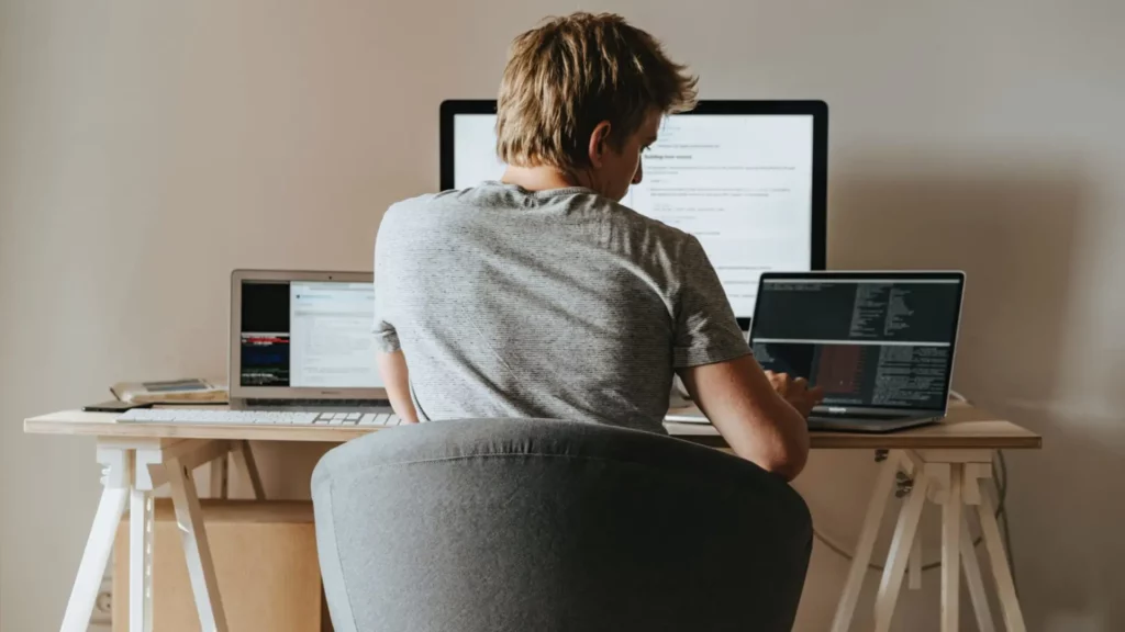 man working from home