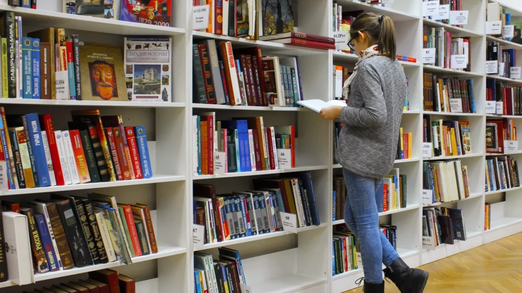 girl at school library
