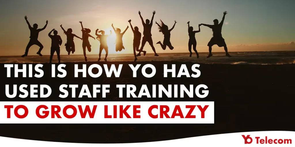 Staff jumping in sync