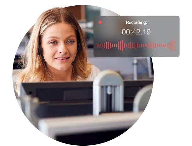 woman using headset call recording